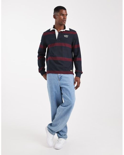 Superdry Blue Vintage Athletic Stripe Rugby Top for men