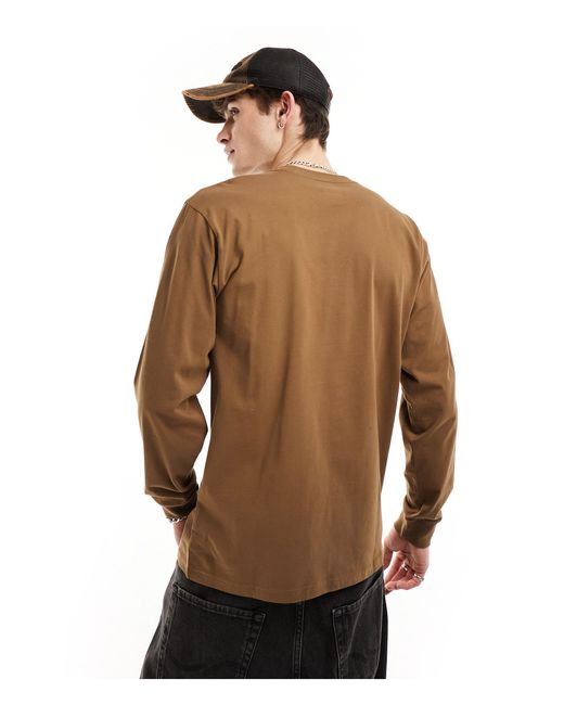 Left chest - t-shirt a maniche lunghe con logo di Vans in Brown da Uomo