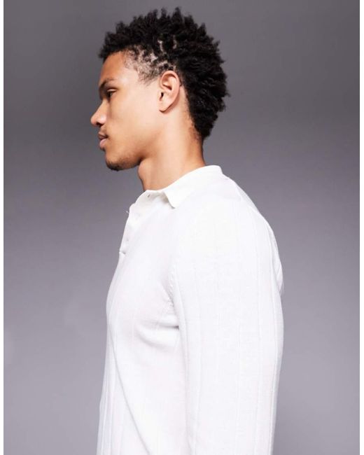 ASOS Gray Muscle Fit Long Sleeve Knitted Rib Polo for men