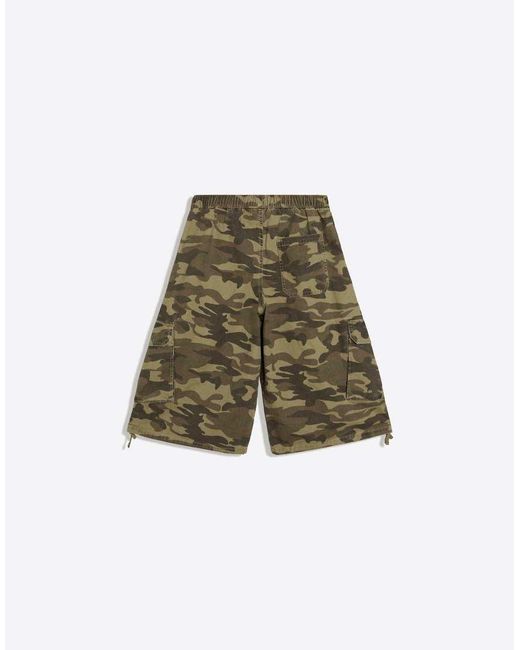 Bershka Natural Printed Cargo Bermuda Shorts