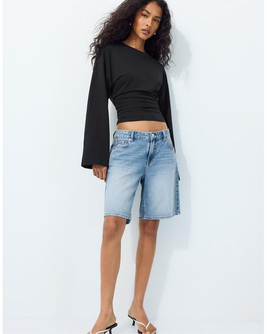 Stradivarius Blue Long Sleeve Fitted Waist T-shirt