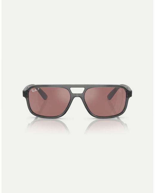 Ray-Ban Gray Rb4414M Scuderia Ferrari Collection Irregular Polarised Sunglasses With Mirrored Lens