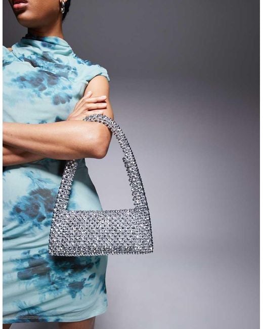 River Island White Beaded Metallic Clutch Bag