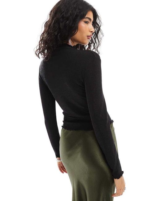 Pieces Black Long Sleeve Lettuce Edge Top