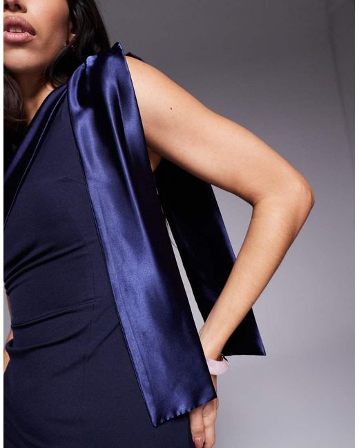 Vesper Blue One Shoulder Maxi Dress With Satin Drape