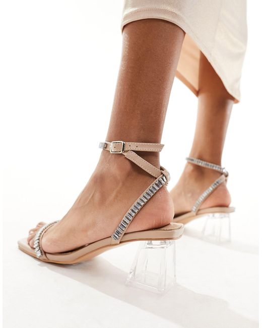 Public Desire Pink Slay Clear Block Heeled Sandal With Embellished Strap