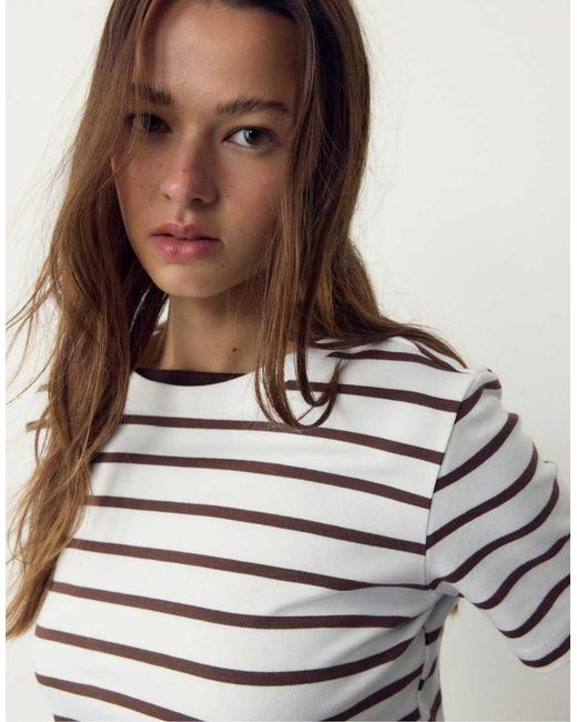 Stradivarius Brown Basic Regular Fit Heavy Weight T-shirt
