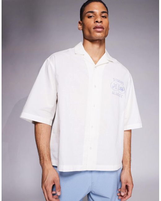 Chemise oversize avec col à revers et imprimé - crème ASOS pour homme en coloris White