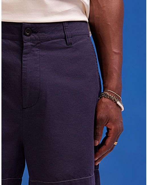 ASOS Blue Linen Look Wide Shorter Length Short for men