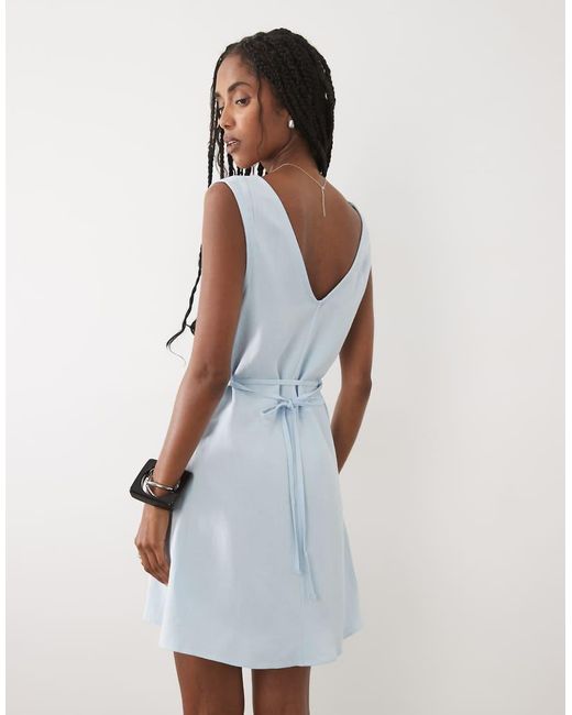 ASOS White Linen Blend V Neck Halter Mini Dress