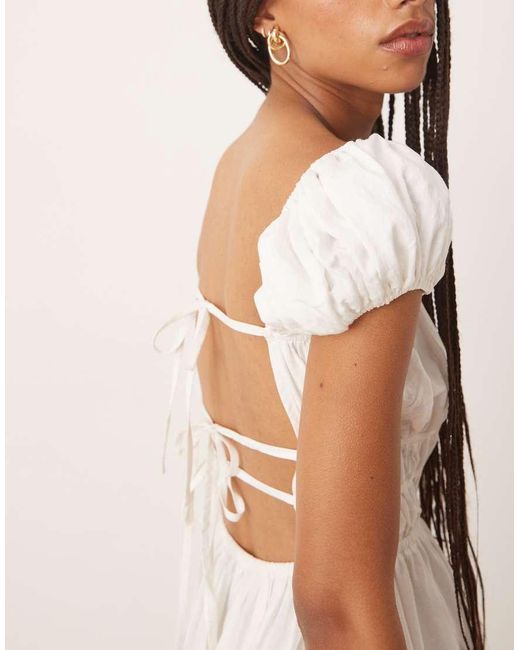 ASOS Natural Square Neck Short Sleeve Midi Dress With Cinched Channel Waist
