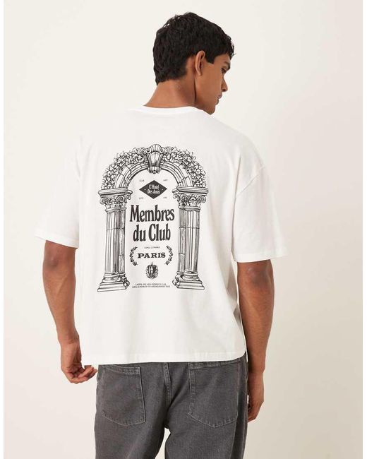 Camiseta Blanca De Corte Cuadrado Extragrande Con Estampado Gráfico De Texto De ASOS de hombre de color White