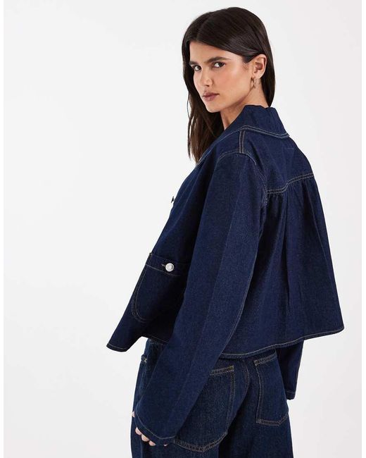 ONLY Blue Denim Jacket With Oversized Collar