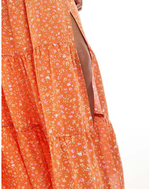 Miss Selfridge Orange Side Split Tiered Maxi Skirt
