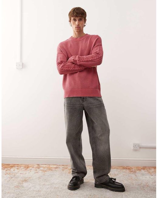 Collusion Red Knitted Crew Neck Jumper for men