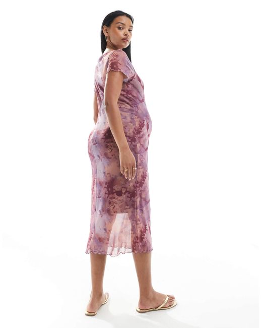 Mama.licious Purple Mamalicious maternity – midikleid aus jersey-netzstoff mit marmormuster und u-boot-ausschnitt, umstandsmode