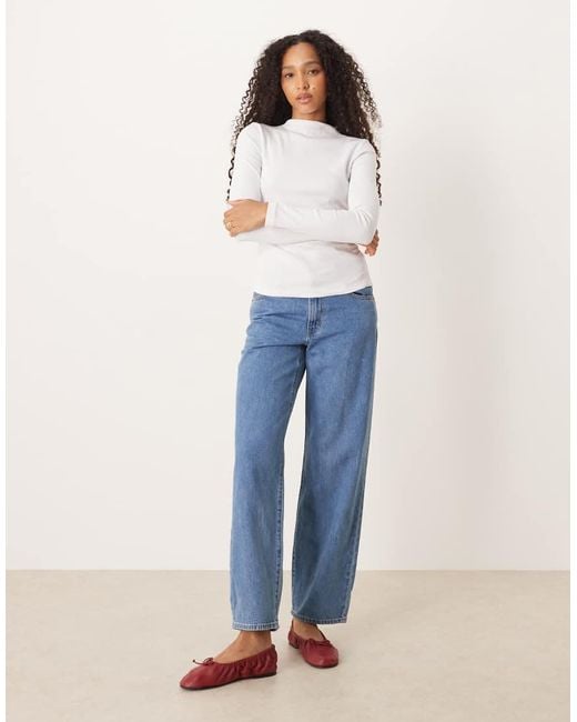 ASOS White Long Sleeve Ribbed Top With Ruched Detail