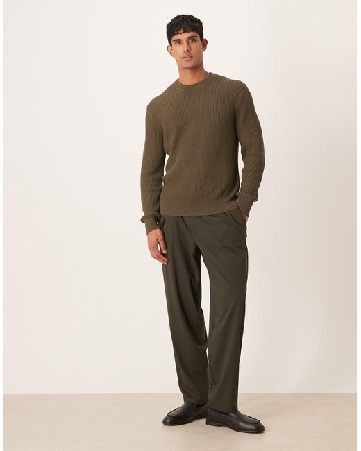 Mango Green Cotton Round Neck Jumper for men