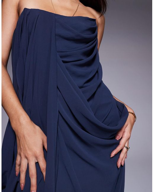 ASOS Blue Bandeau Draped Midaxi Dress