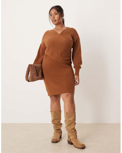 Vila Curve Brown Knitted Mini Wrap Dress
