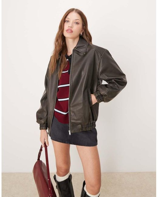 Pimkie Brown Leather Look Collared Jacket