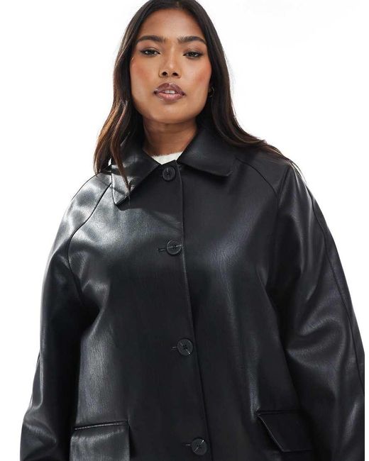 ASOS Black Asos Design Curve Leather Look Car Coat