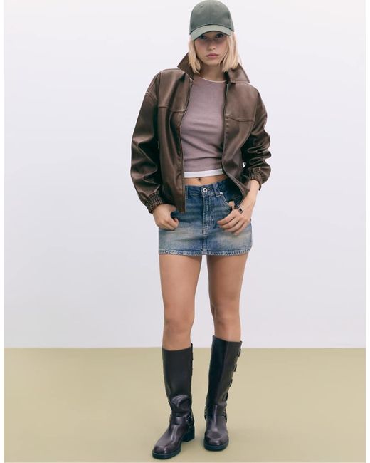 Stradivarius Brown Faded Leather Effect Jacket