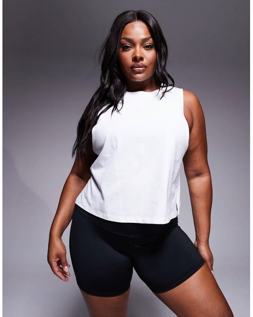 4505 White Curve Drop Armhole Cropped Cotton Vest With Quick Dry Finish