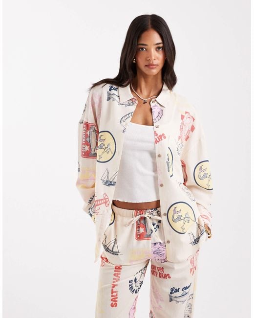 Pull&Bear White Printed Summer Shirt
