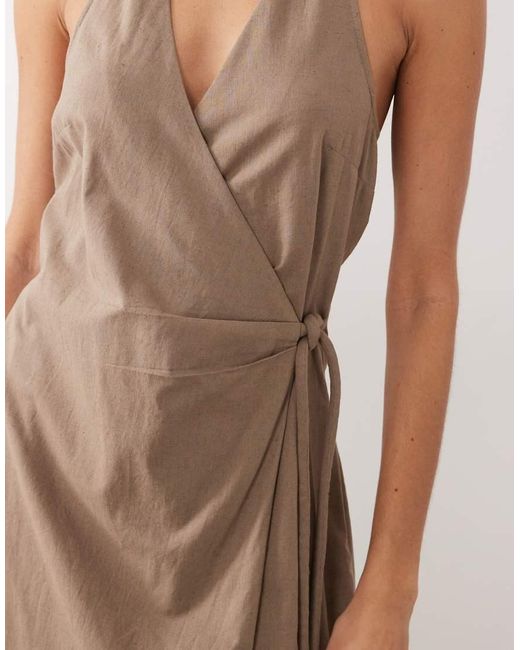 ASOS Natural Cotton-linen Halter Neck Wrap Maxi Sundress