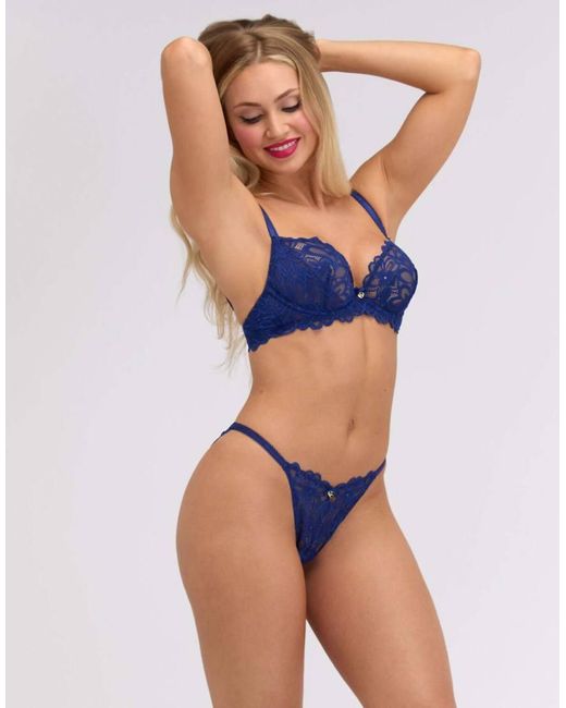 Boux Avenue Blue Heidi Tanga Style Briefs Floral Lace High Leg Underwear