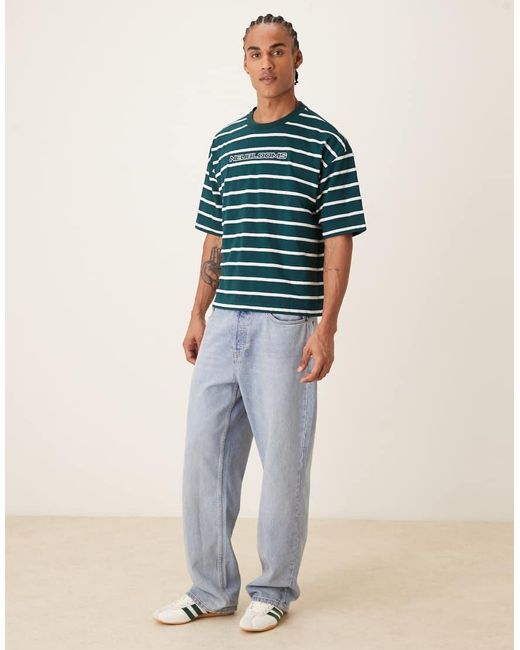 ASOS Green Boxy Oversized T-shirt With Embroidered Logo for men