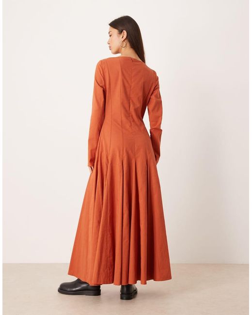 ASOS Red Slash Neck Maxi Dress With Full Skirt