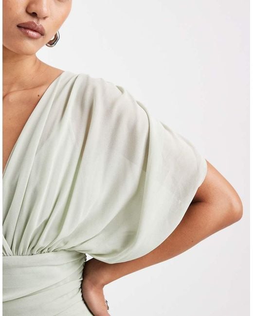 TFNC London Green Bridesmaid Pleated Chiffon Maxi Dress