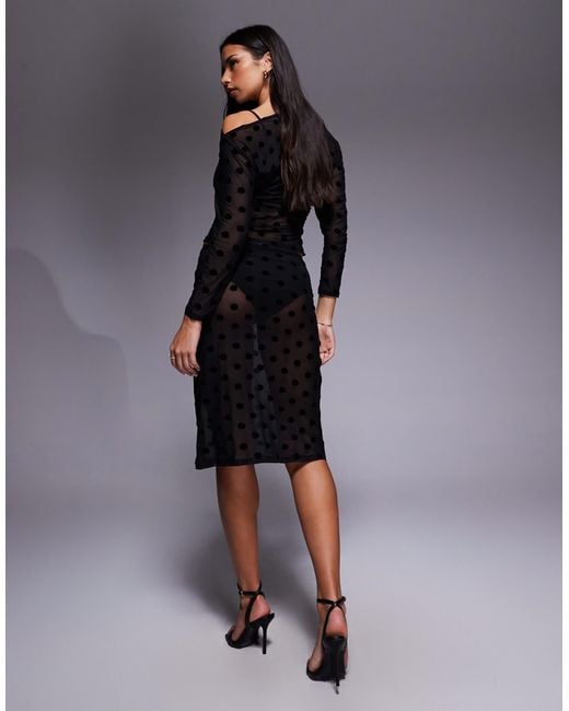 ASOS Black Flocked Polka Dot Mesh Sheer Awkward Length Skirt