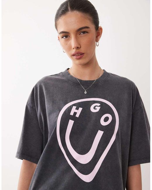 HUGO Black Oversized Graphic Logo T-shirt