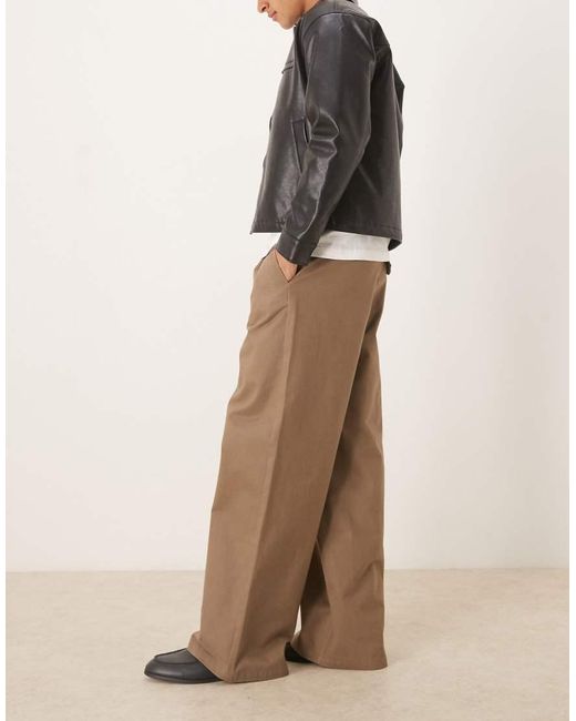 ASOS Natural Super baggy Faux Suede Pants With Pleats for men