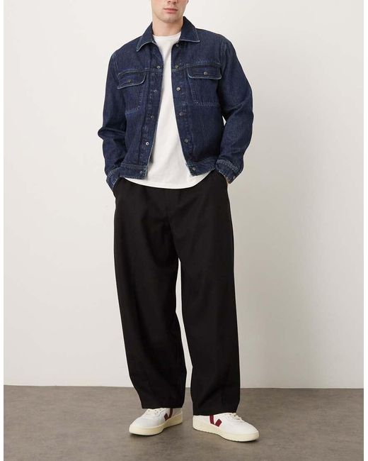 ASOS Black Smart Wide Barrel Leg Pleated Pants With Wool Blend for men