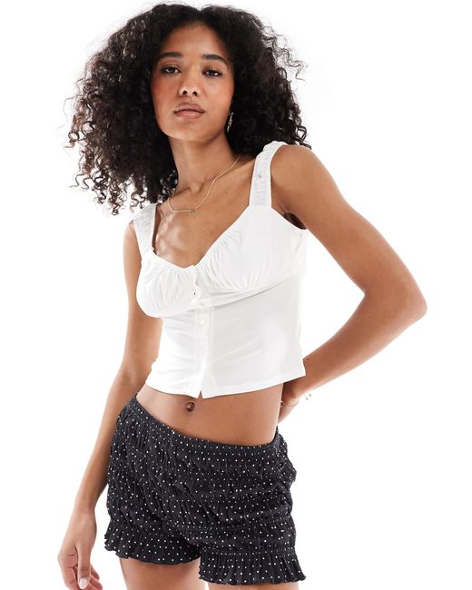 Miss Selfridge White Milkmaid Top With Button Detail