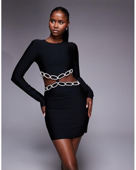 River Island Blue Chain Trim Cutout Detail Knitted Mini Dress
