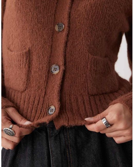 Monki Brown Cardigan With Front Pockets