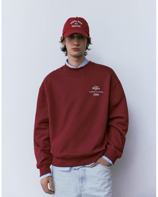 Pull&Bear Red Round Neck Sweatshirt for men