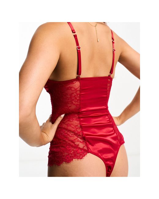 Brave Soul Red Satin And Lace Trim Bodysuit