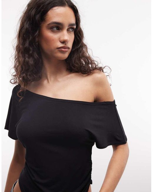 Collusion Black Asymmetric Drapey Off-shoulder Top