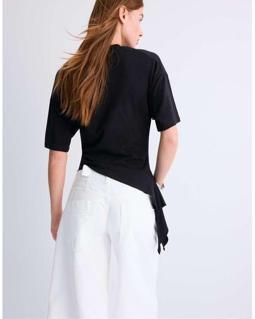 Stradivarius White Asymmetric Short Sleeve T-shirt