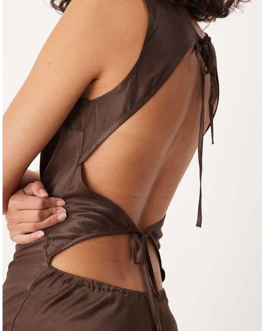 ASOS Natural Satin Tie Back Slash Neck Dress