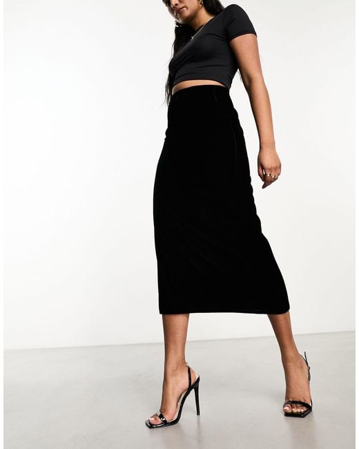 ASOS Black Velvet Bias Midi Skirt