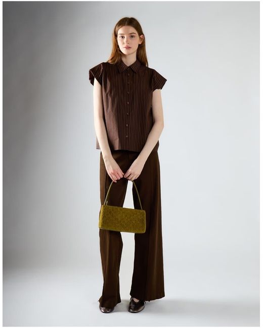 Glamorous Brown Cap Sleeve Button-Up Shirt