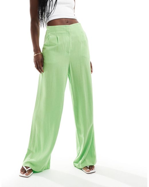 ASOS Green High Waist Seam Detail Trousers With Linen