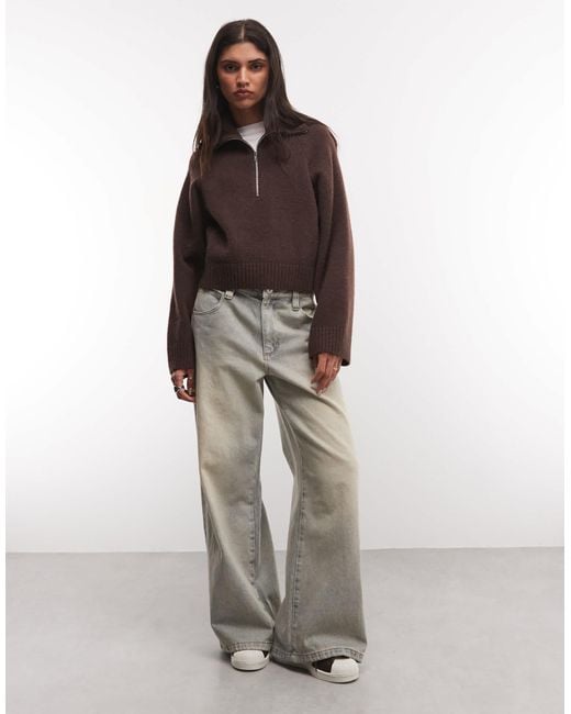 Monki Brown Half Zip Sweater
